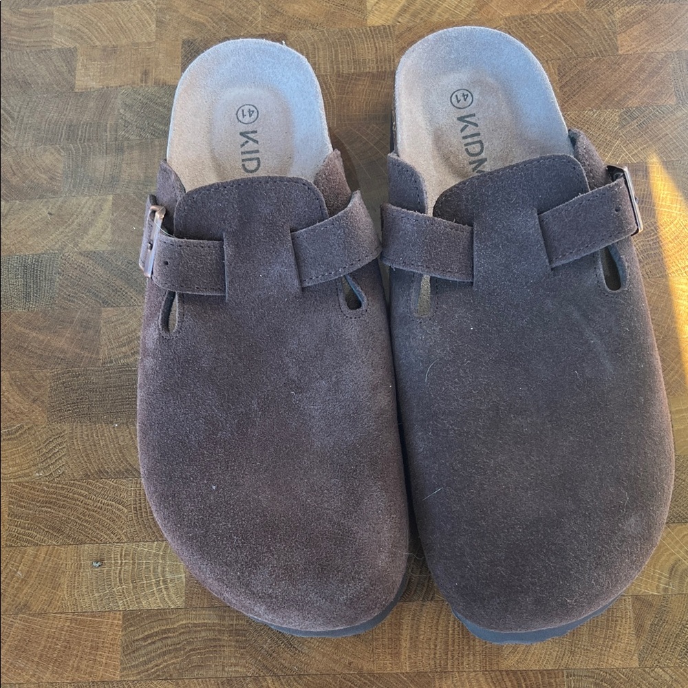 Brown Suede Slip-On Clogs